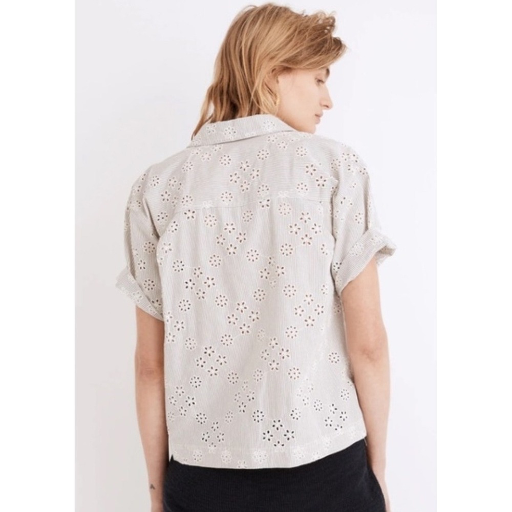 Madewell Bohemian Floral Eyelet Coastal Top Stripe Cottagecore Size M Button Up - Picture 2 of 5